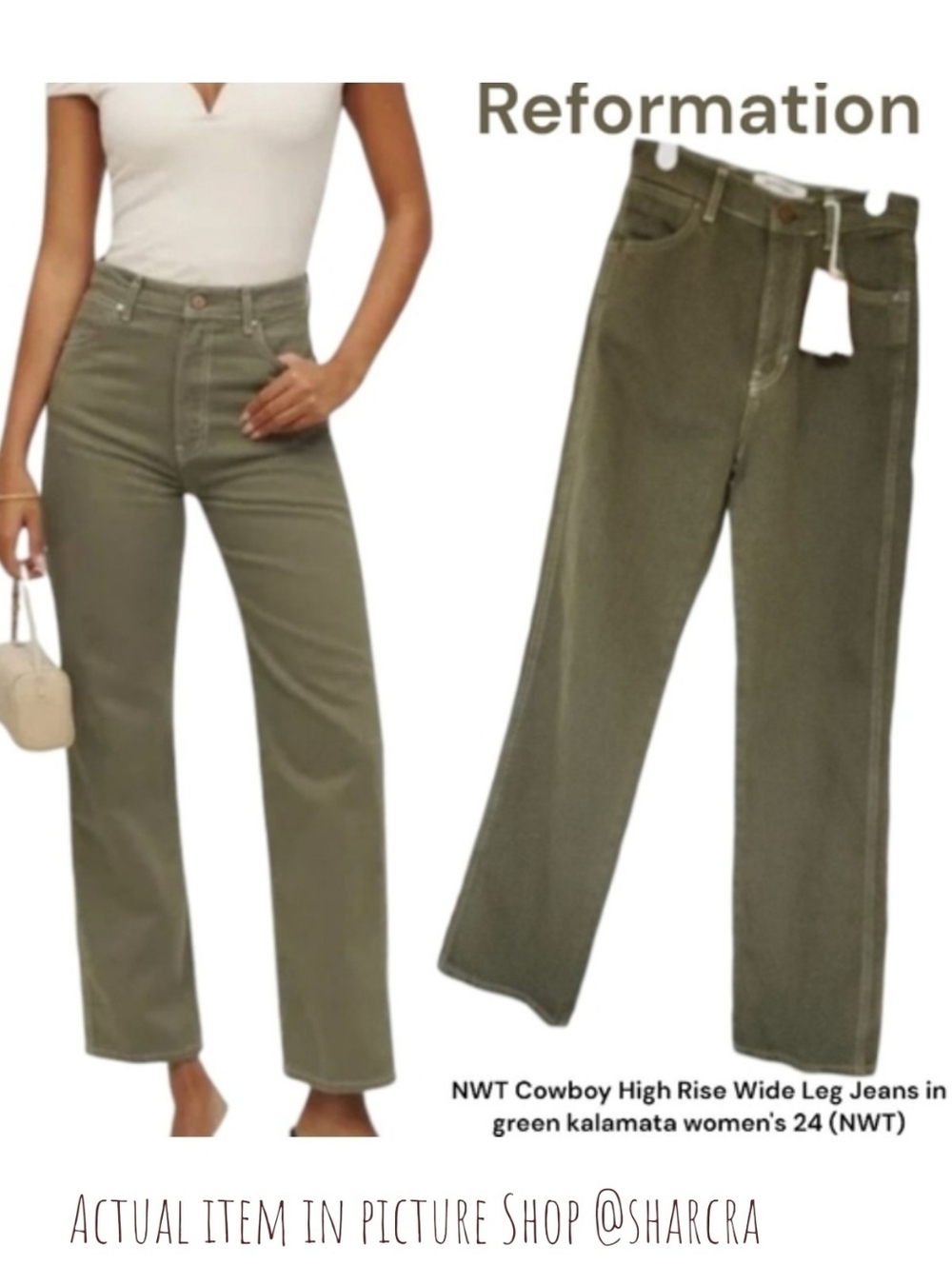 Reformation Women's Cowboy high rise straight Leg Jeans kalamata green Denim 24